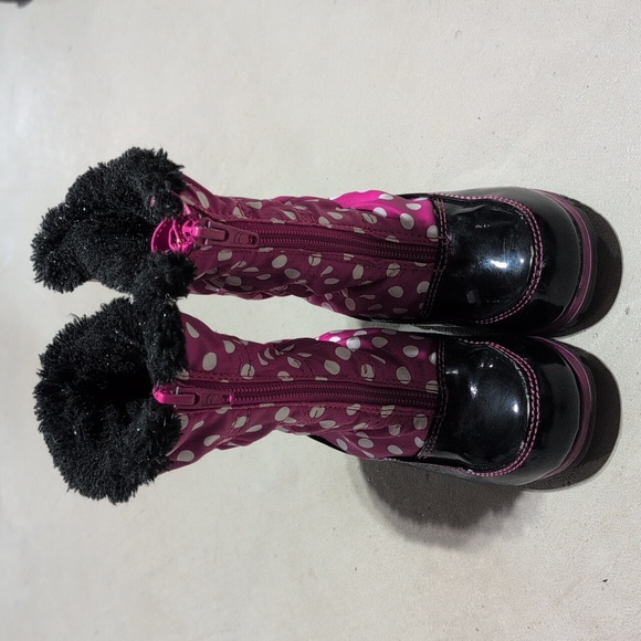 Disney Minnie Mouse Snow Boots Pink Polka Dot Zip Up Toddler Size 7 - Picture 2 of 6